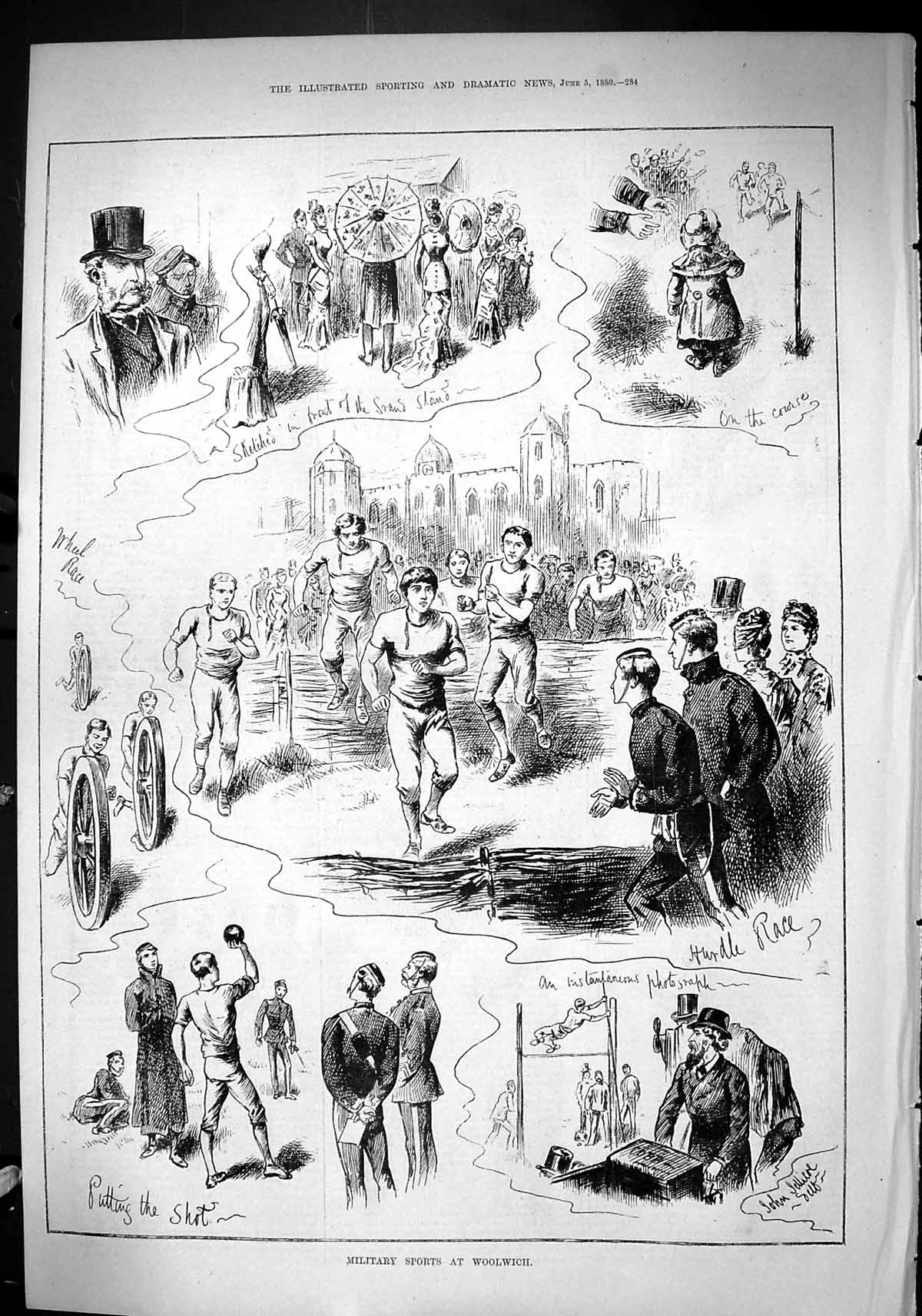 Old Sporting Dramatic News 1880 Military Sports Wollwich Hurdle Race Victorian