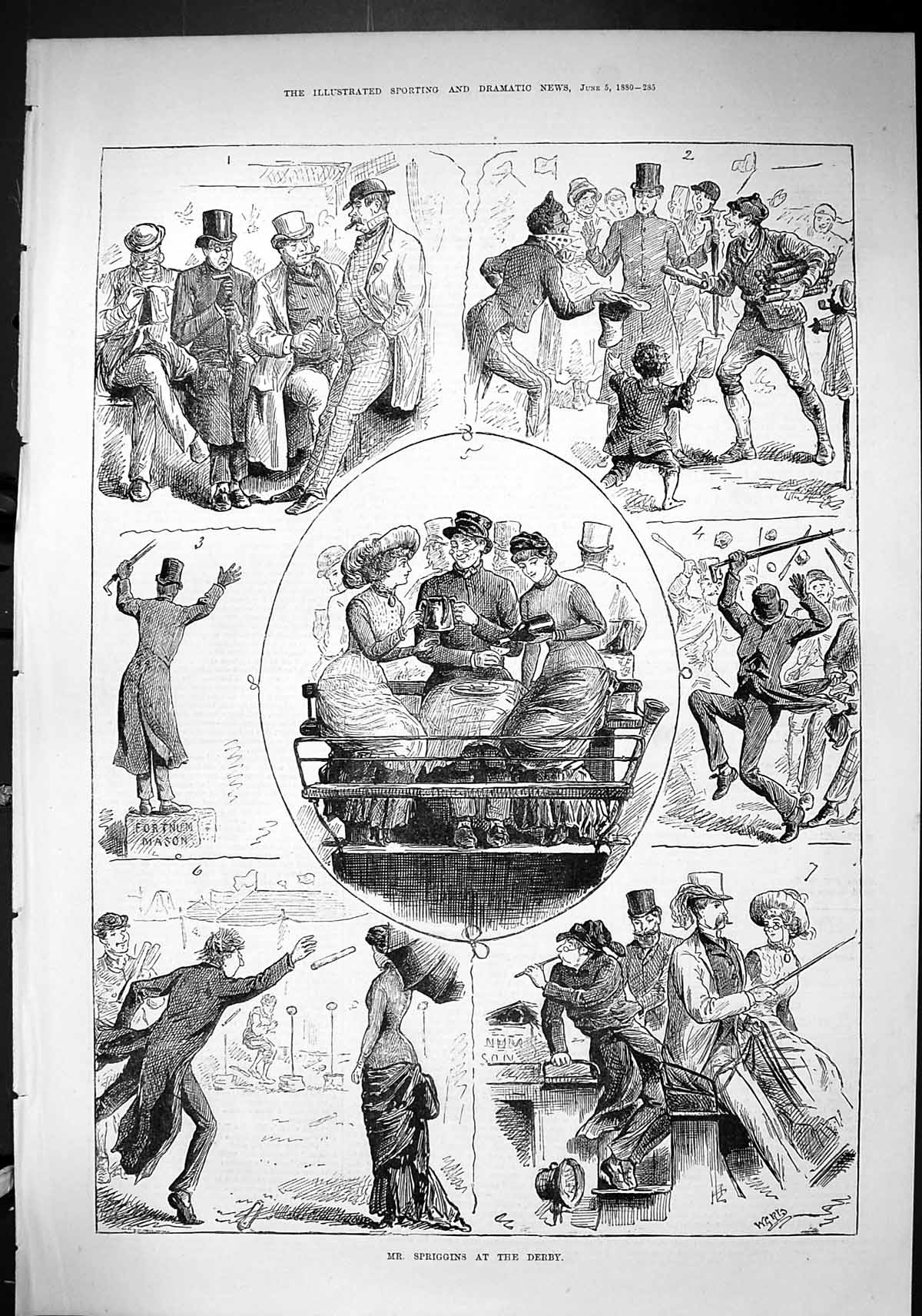 Old Sporting Dramatic News 1880 Mr Spriggins Derby Horse Racing Spect Victorian