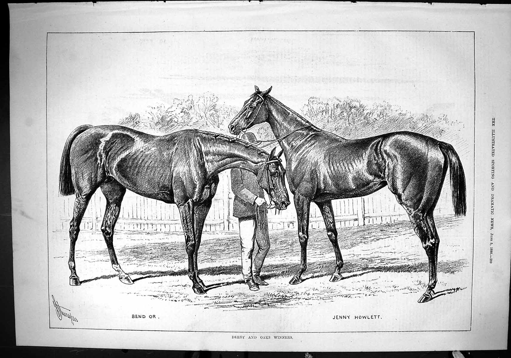 Old Sporting Dramatic News 1880 Derby Oak Horse Race Winnters Jenny H Victorian
