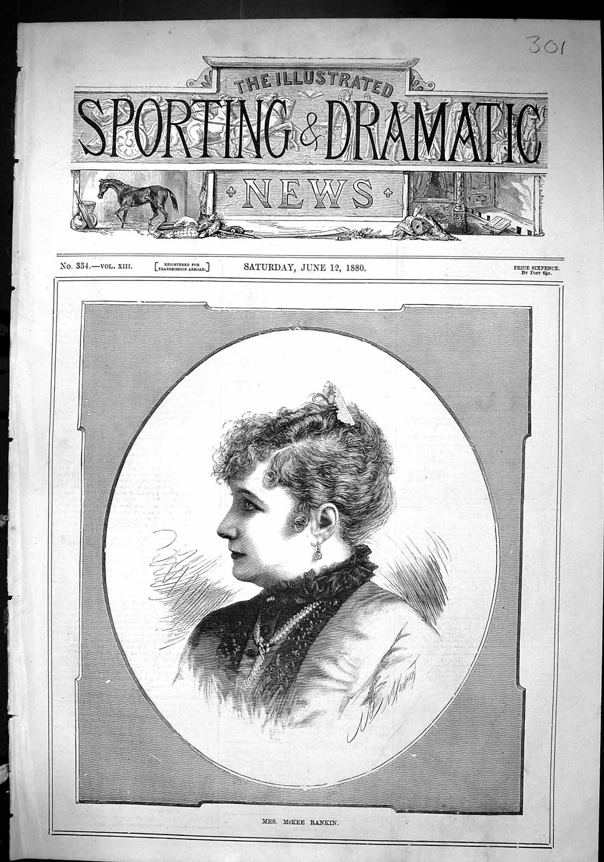 Antique Old Print Sporting Dramatic News 1880 Portrait Mrs Mckee Rankin Lady
