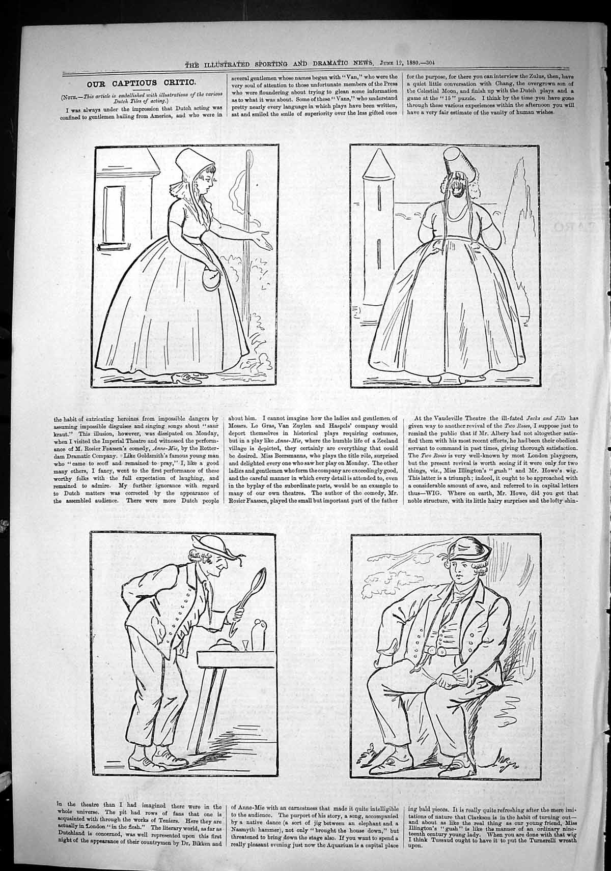 Old Sporting Dramatic News 1880 Captious Critic Theatre Dutch Actors Victorian