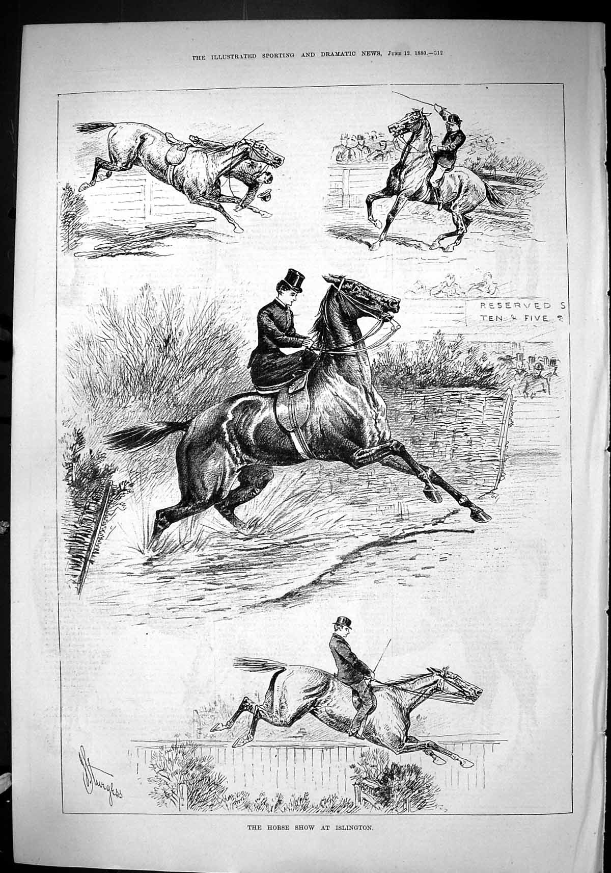 Old Sporting Dramatic News 1880 Horse Show Islington Lady Rider Sturg Victorian