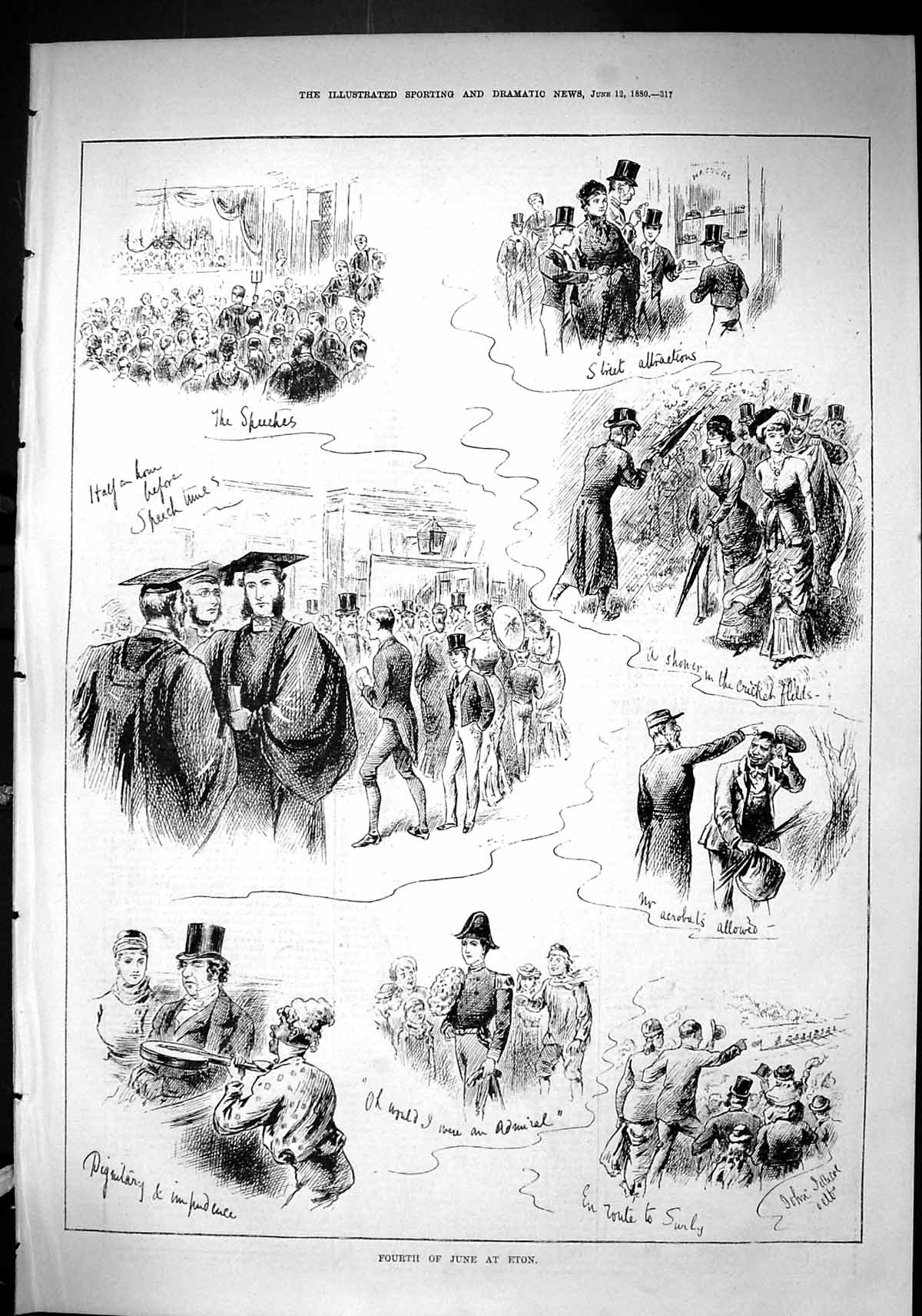 Old Sporting Dramatic News 1880 Fourth June Eton School Boys Cricket Victorian
