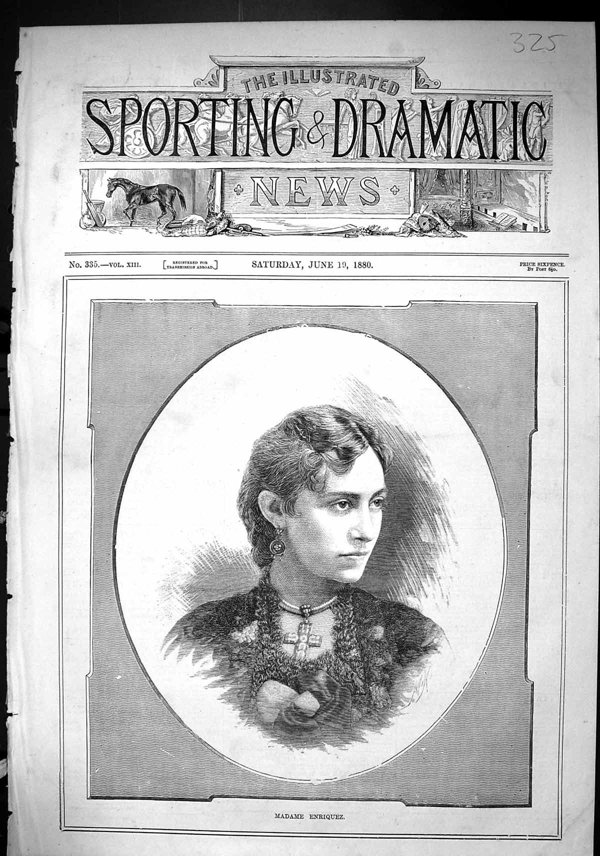 Antique Old Print Sporting Dramatic News 1880 Portrait Madame Enriquez Lady