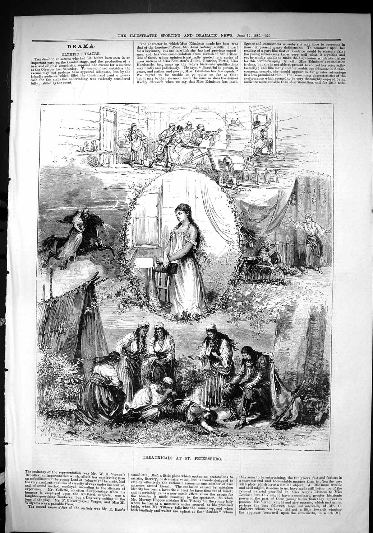Old Sporting Dramatic News 1880 Theatricals St. Petersburg Russia Act Victorian