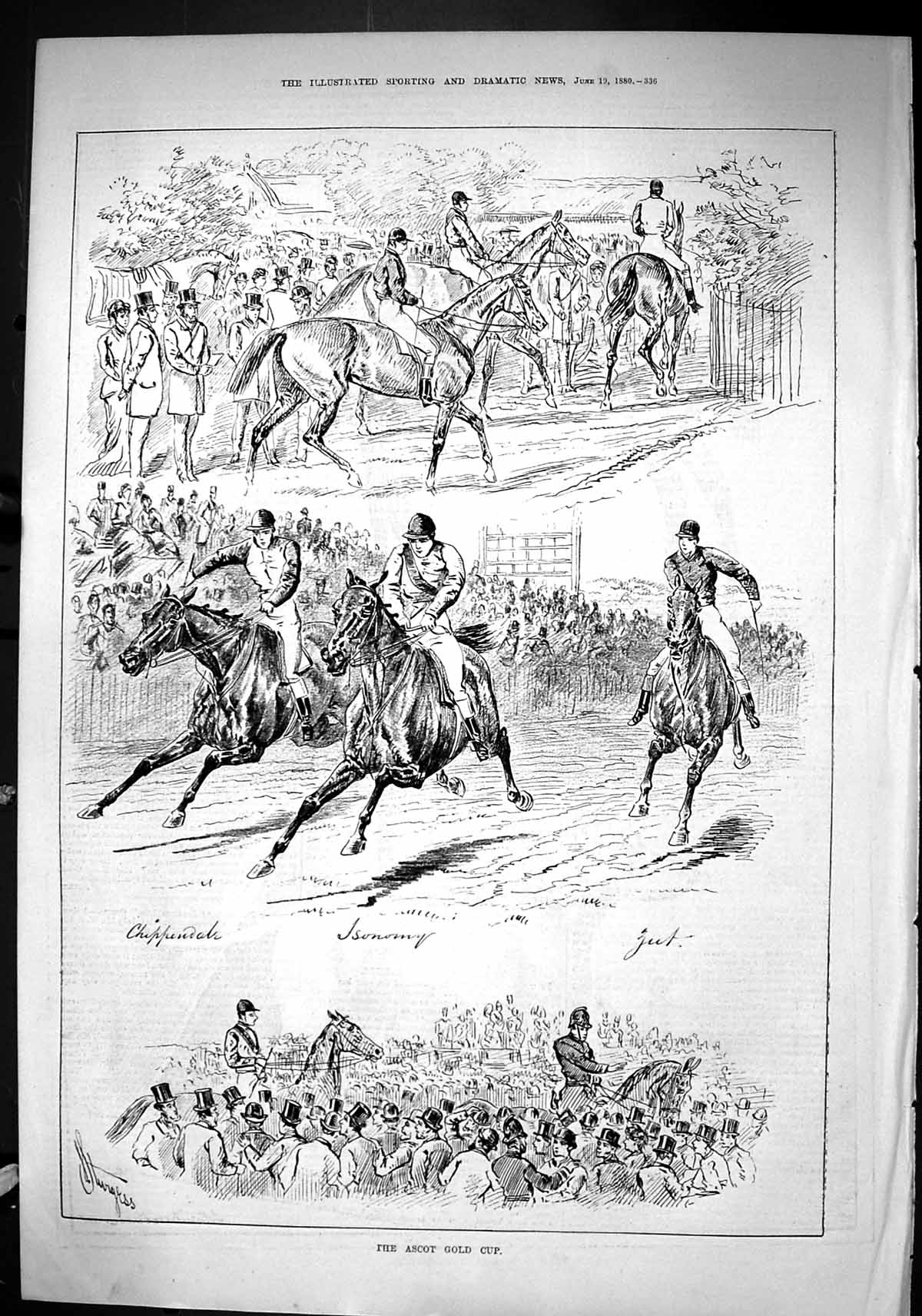 Antique Print Sporting Dramatic News 1880 Ascot GCup Horse Racing Chippenda