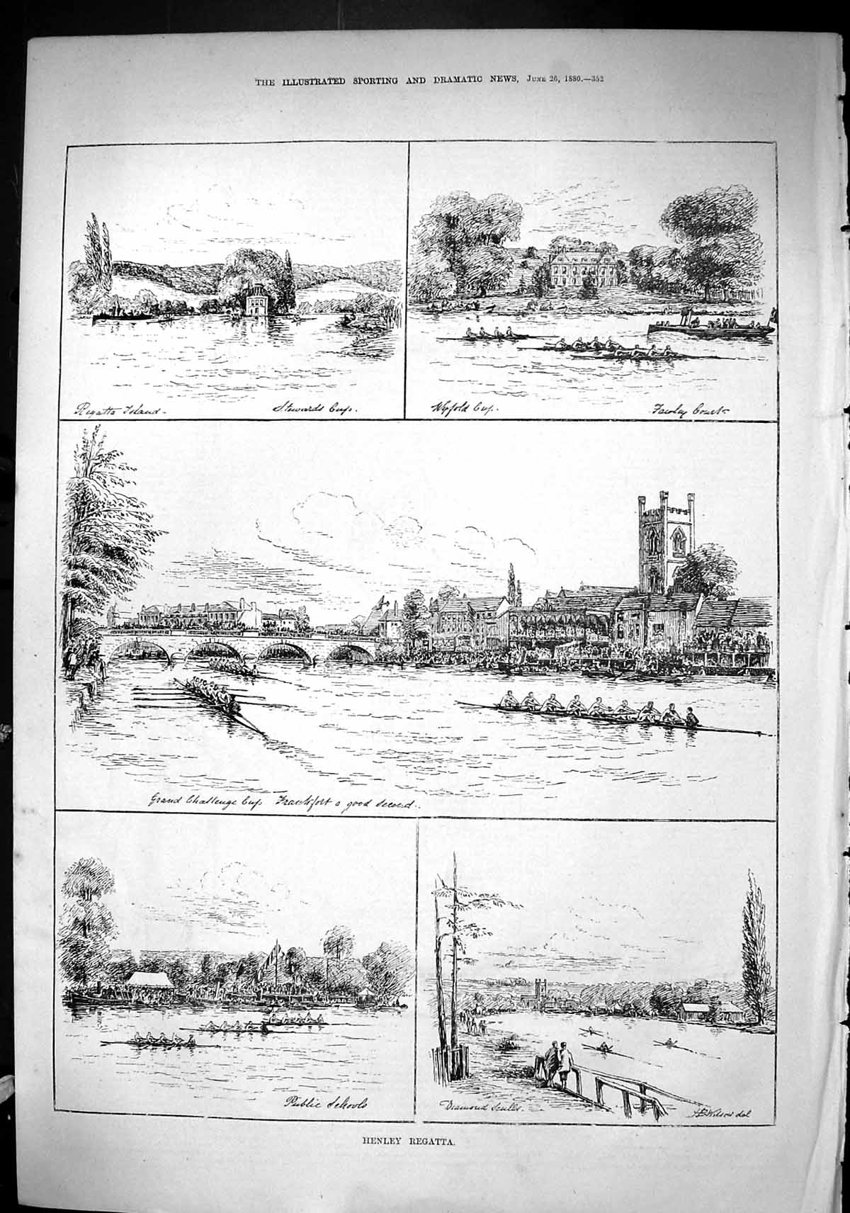 Old Sporting Dramatic News 1880 Henley Regatta Public School Boats Ho Victorian