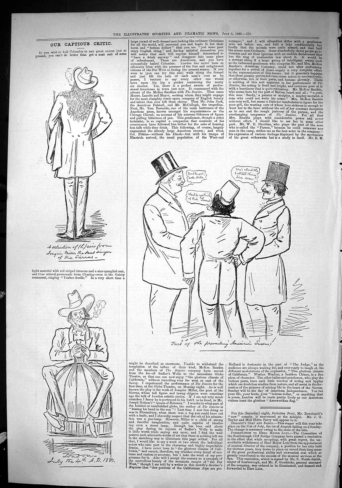 Old Sporting Dramatic News 1880 Captious Critic Theatre American Men Victorian