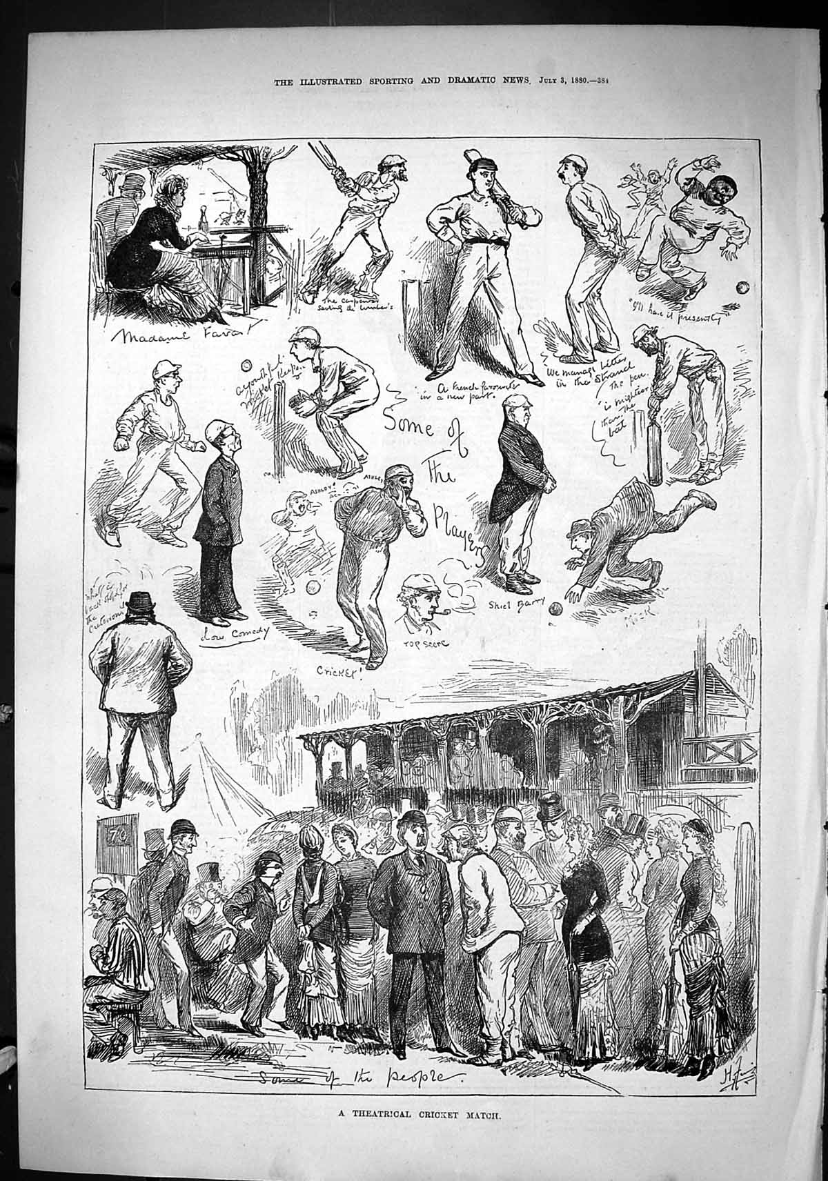 Old Sporting Dramatic News 1880 Theatrical Cricket Match Sport Men Sp Victorian