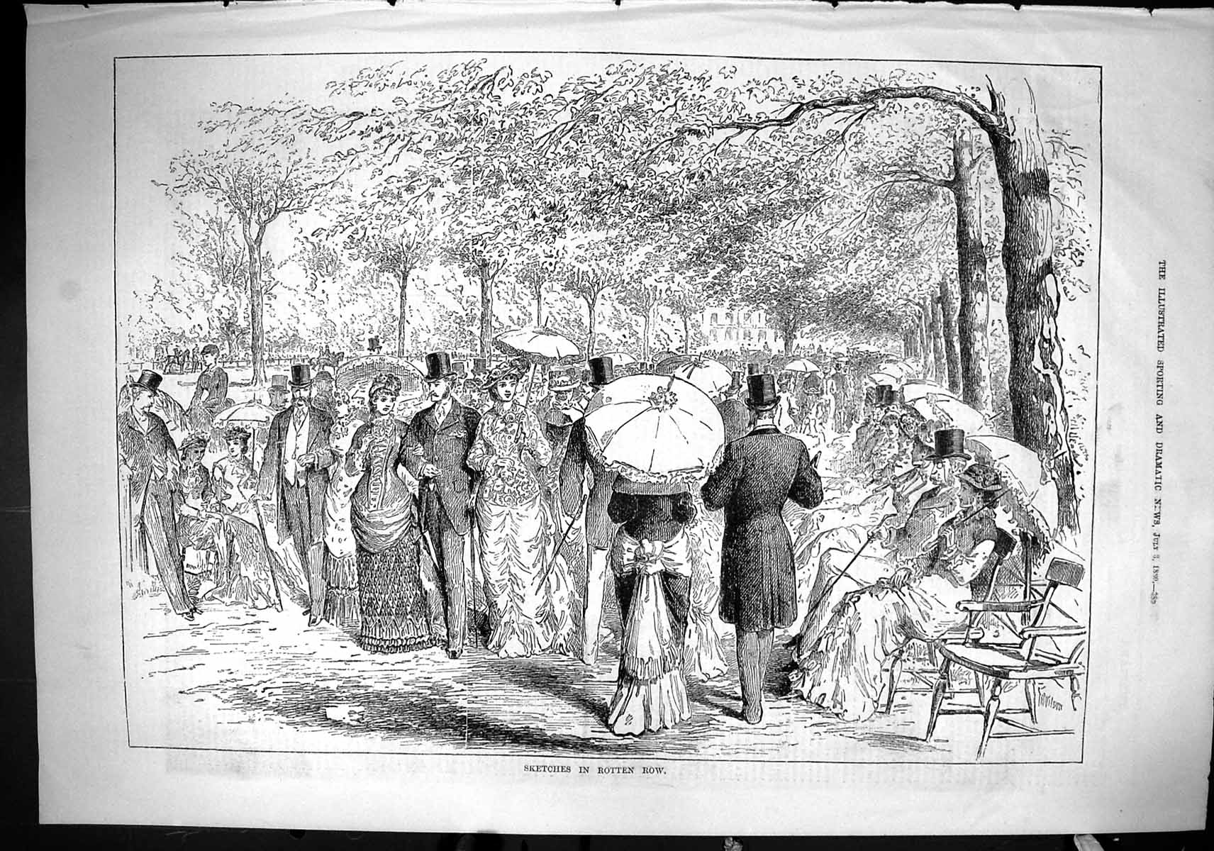 Old Sporting Dramatic News 1880 Sketches Rotten Row Ladies Men Romanc Victorian