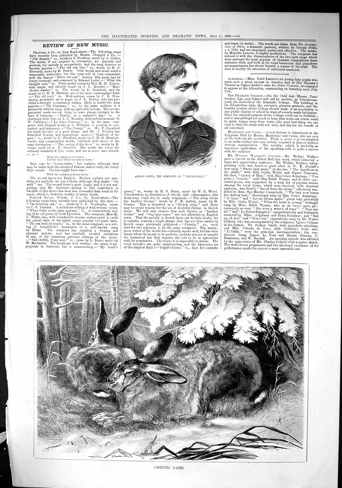 Old Sporting Dramatic News 1880 Arrigo Boito Composer Mefistofele Gam Victorian