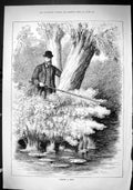 Old Sporting Dramatic News 1880 Coaxing Chub Fishing Angler River Spo Victorian