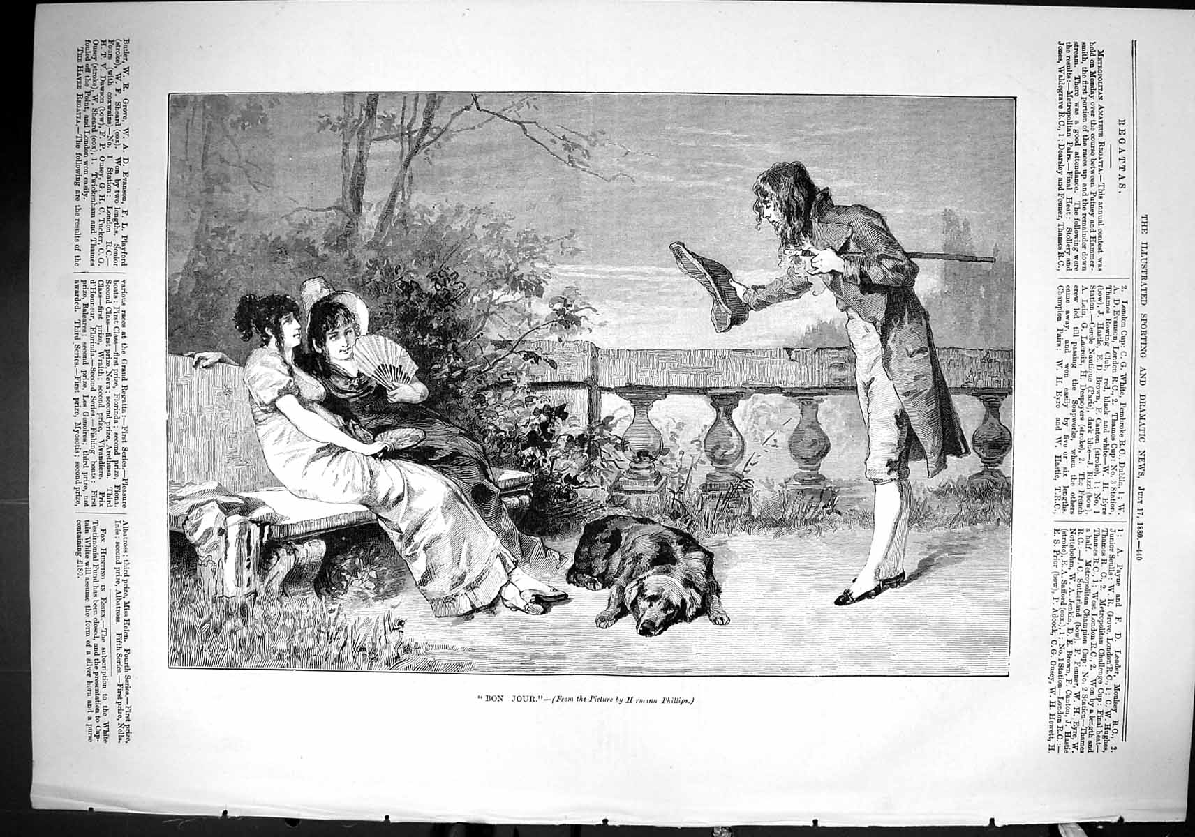 Old Sporting Dramatic News 1880 Bon Jour Ladies Dog Man Hermann Phill Victorian