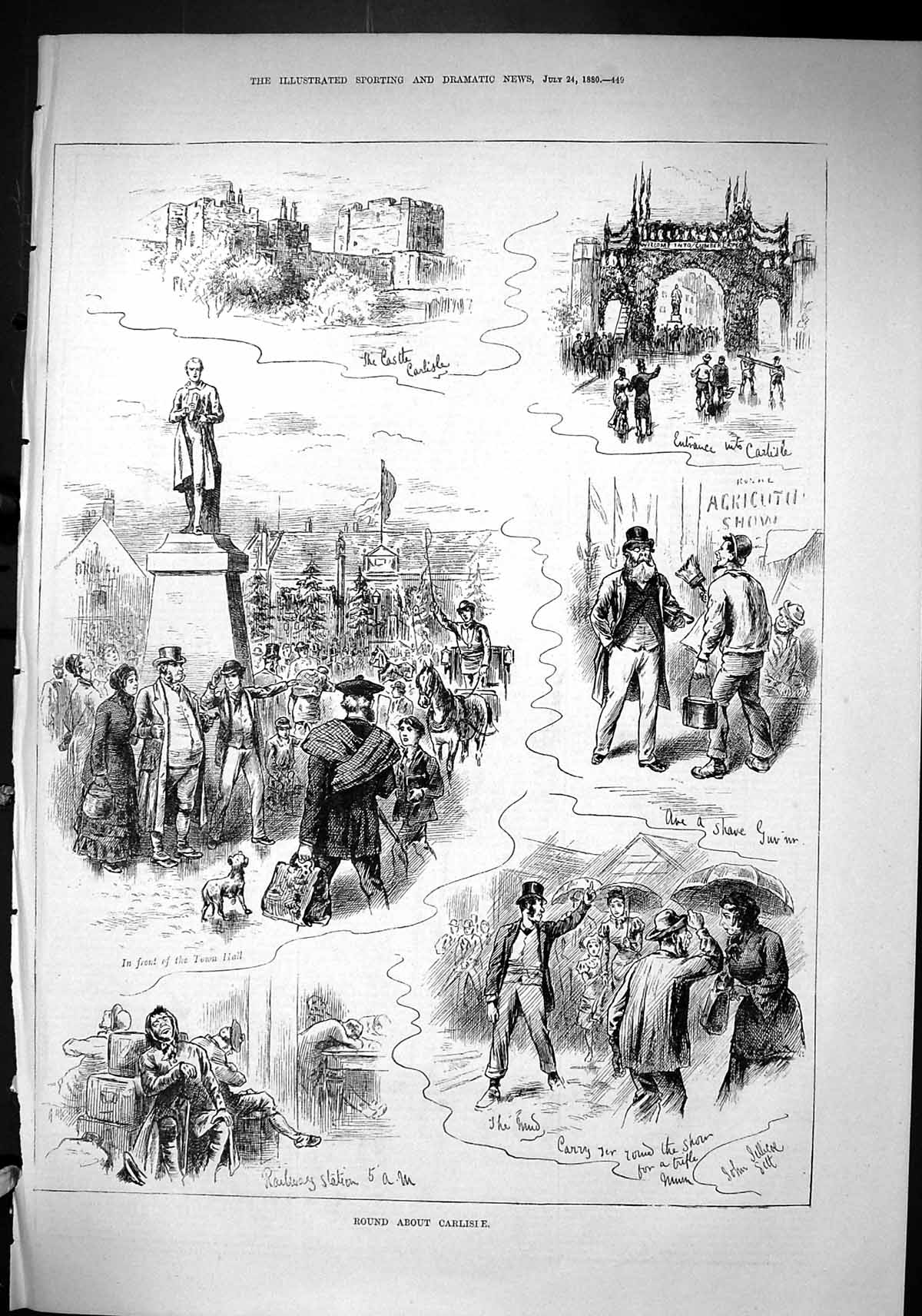 Old Sporting Dramatic News 1880 Carlisle Castle Town Hall Railway Sta Victorian