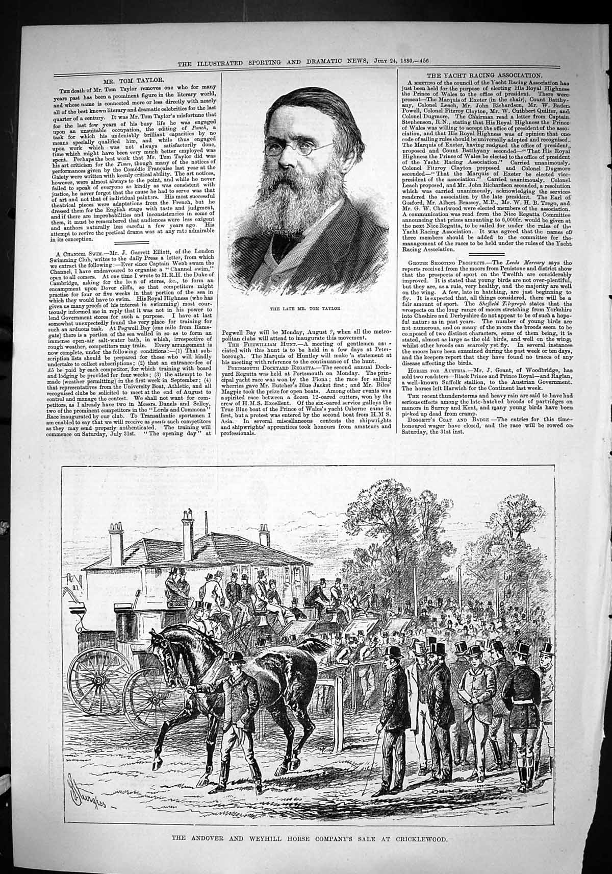 Old Sporting Dramatic News 1880 Tom Taylor Andover Weyhill Horse Sale Victorian