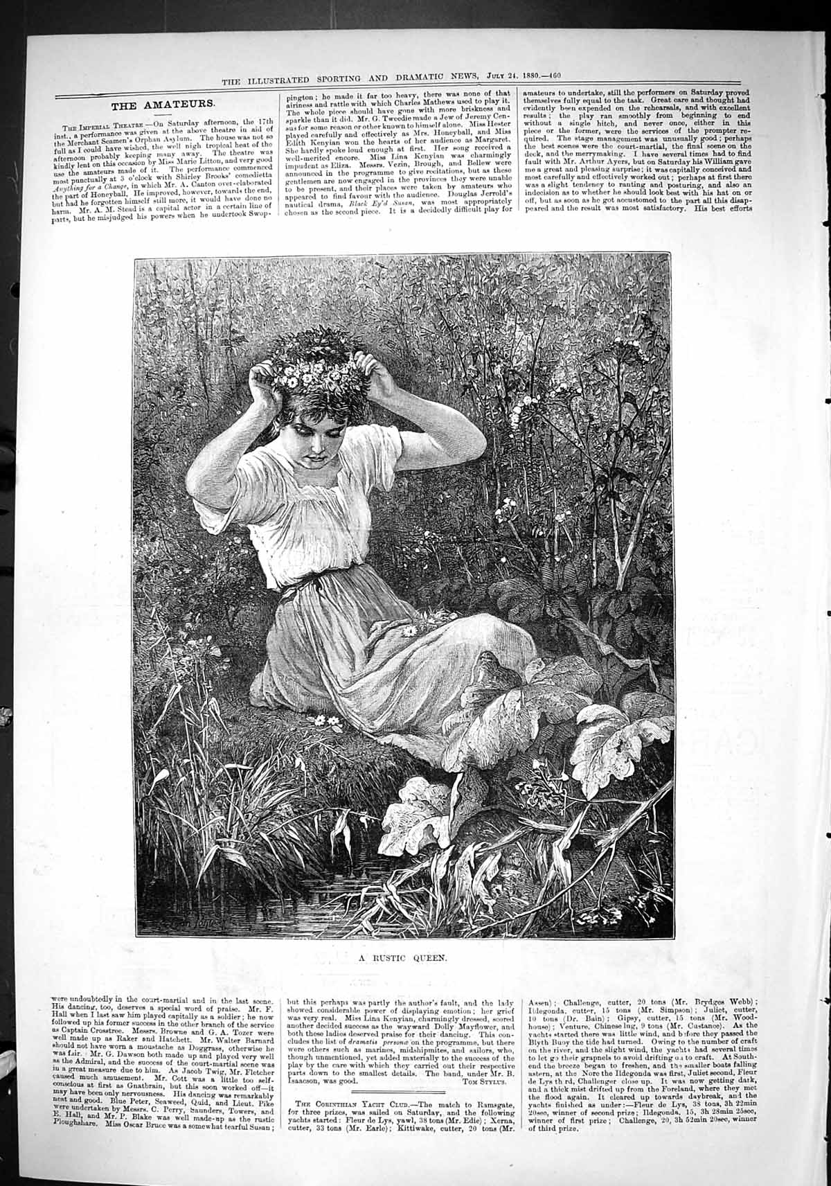 Old Sporting Dramatic News 1880 Fine Art Rustic Queen Flowers Young G Victorian