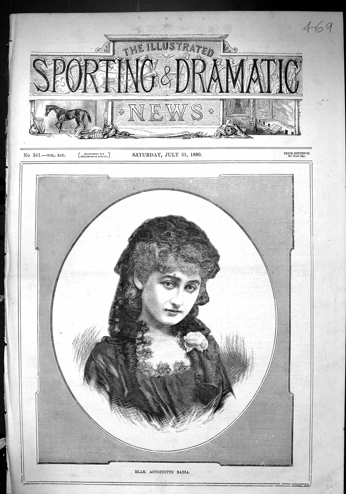 Old Antique Print Sporting Dramatic News 1880 Mlle. Antoinette Badia Lady 19th