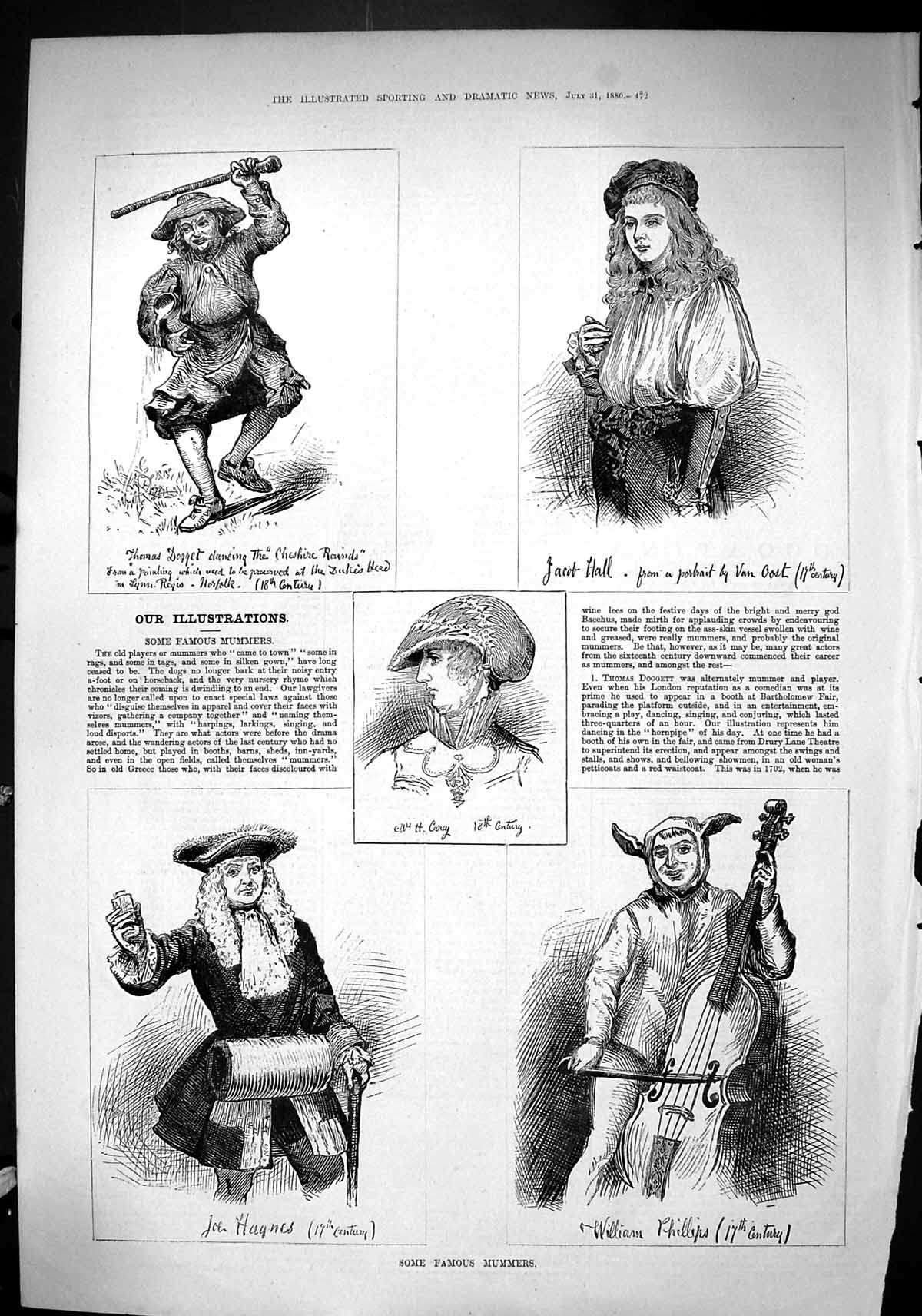 Old Sporting Dramatic News 1880 Famous Mummer Thomas Dogget Hall Hayn Victorian