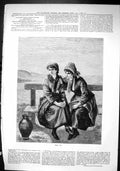 Antique Old Print Sporting Dramatic News 1880 Beautiful Girls Seaside Scene