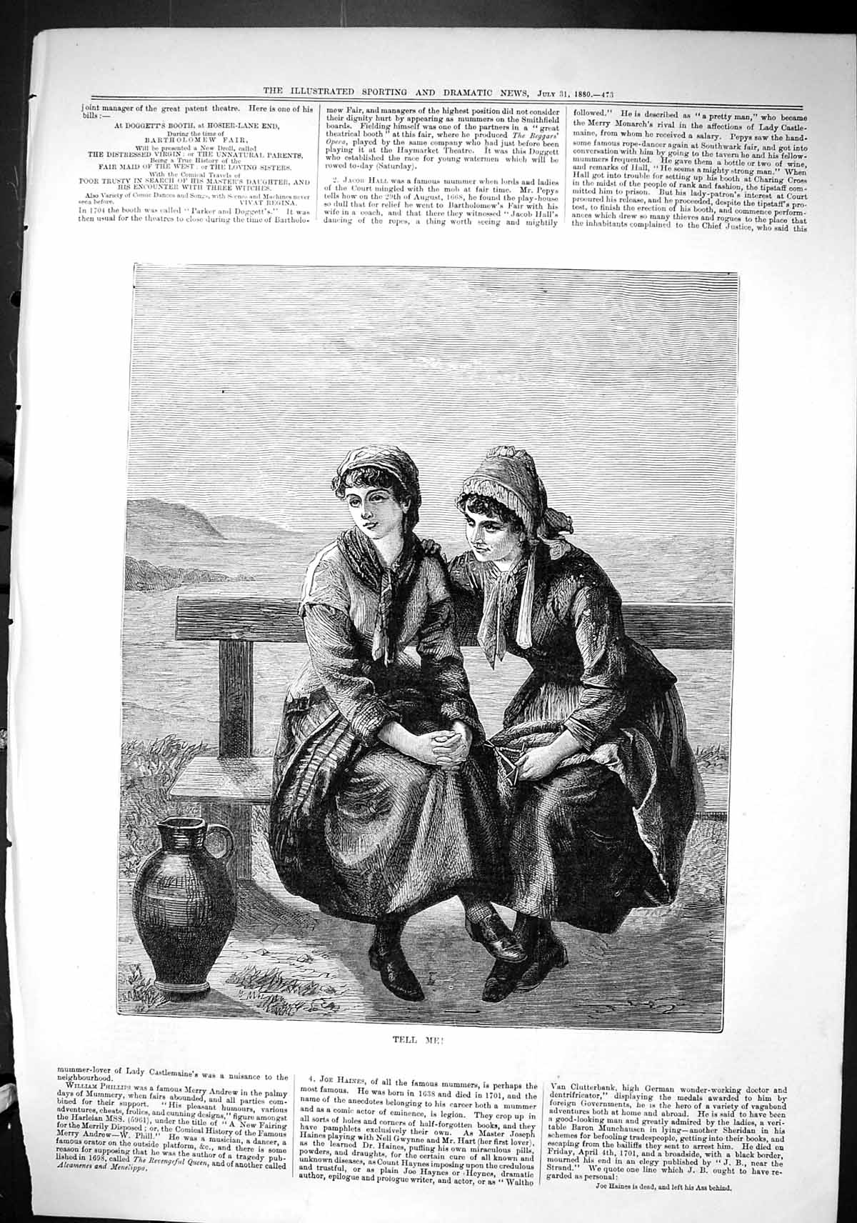 Antique Old Print Sporting Dramatic News 1880 Beautiful Girls Seaside Scene