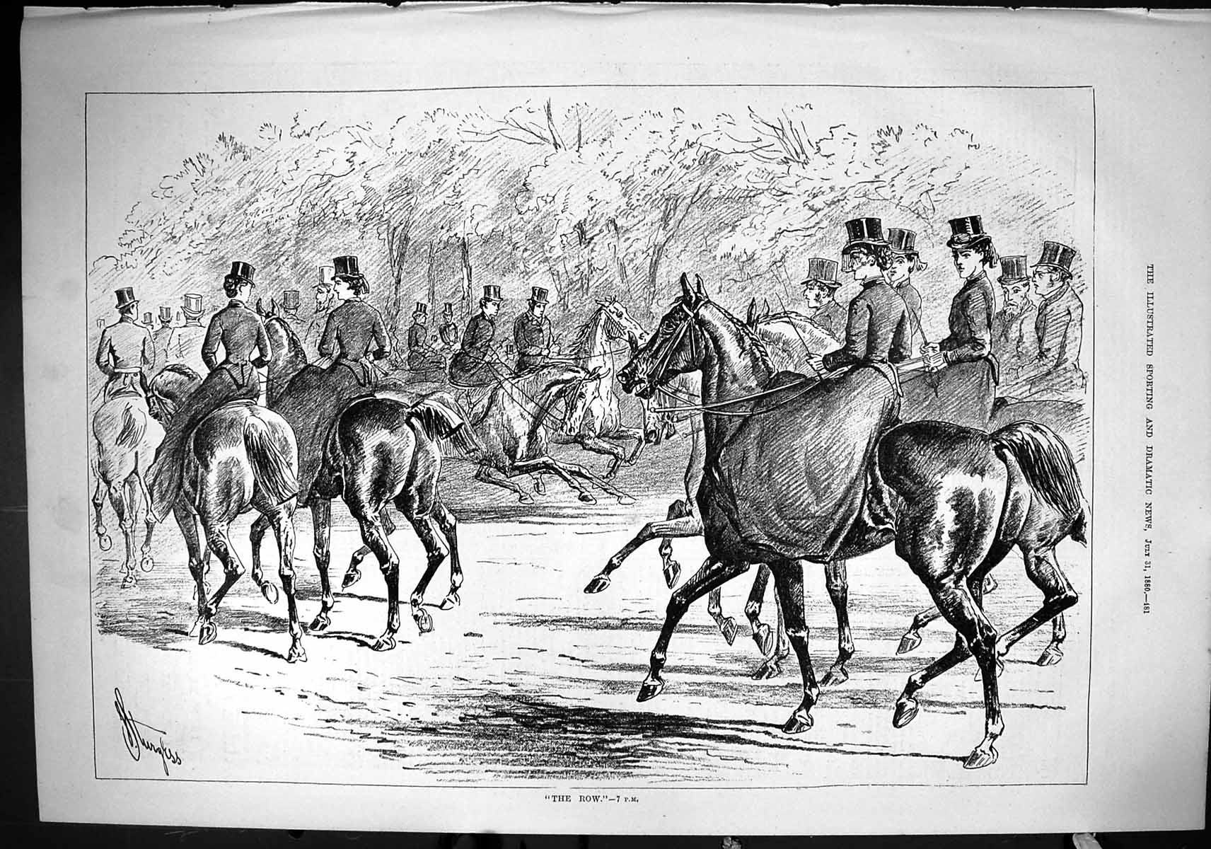 Old Sporting Dramatic News 1880 Horses Ladies Hunting Row Huntsmen Sp Victorian
