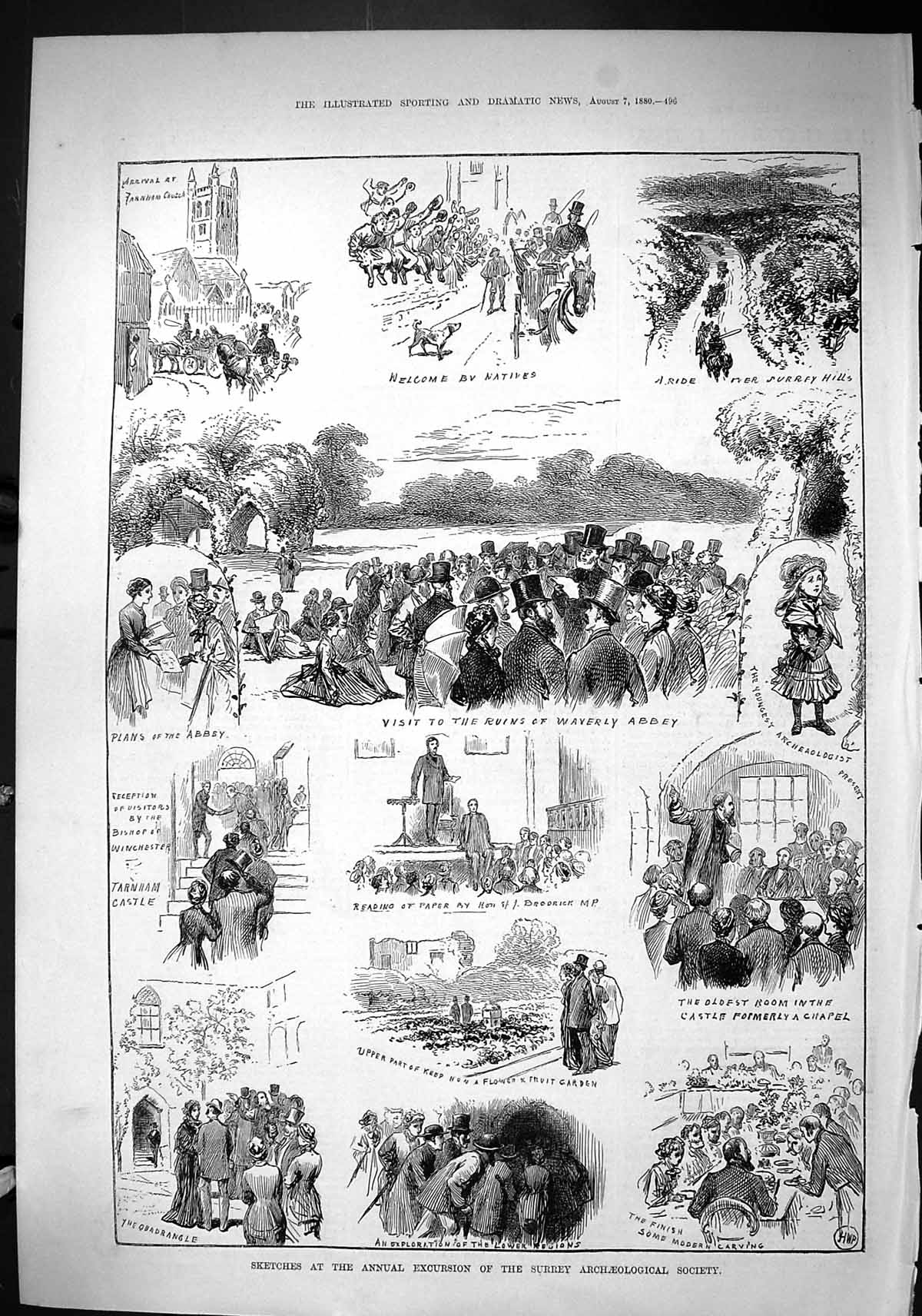 Old 1880 Excursion Surrey Archaeological Society Waverly Abbey Farnha Victorian