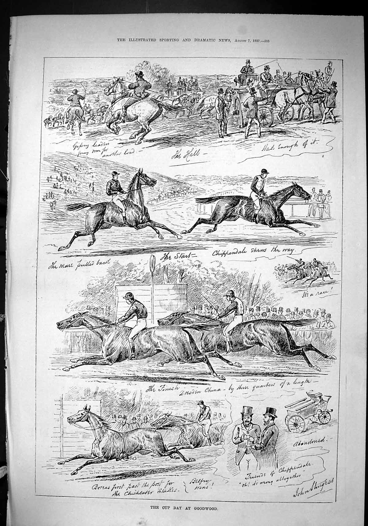 Old Sporting Dramatic News 1880 Cup Day Goodwood Horse Racing Chippen Victorian