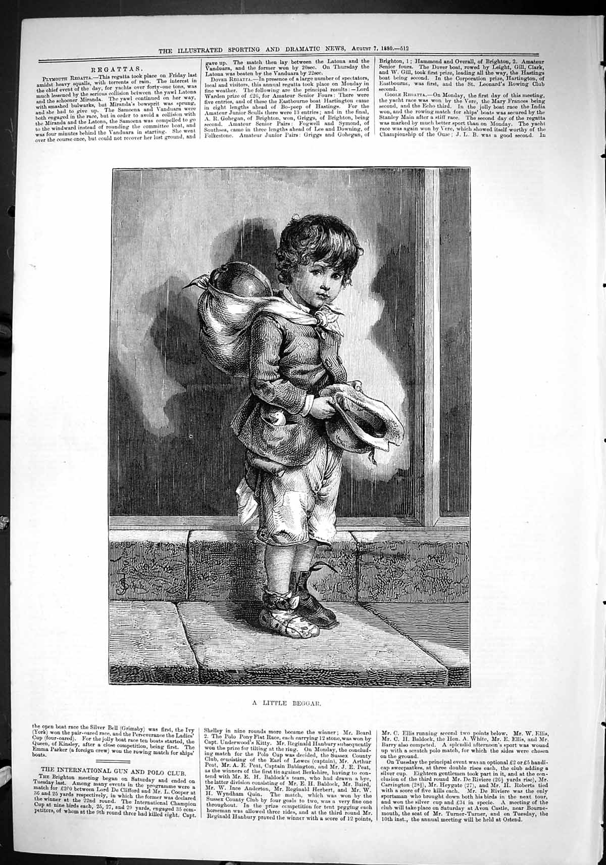 Antique Print Sporting Dramatic News 1880 Portrait Little Beggar Young Boy 19th