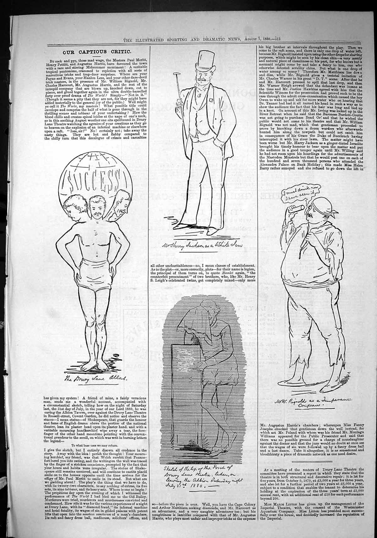 Old Sporting Dramatic News 1880 Captious Critic Drury Lane Atlas Thea Victorian