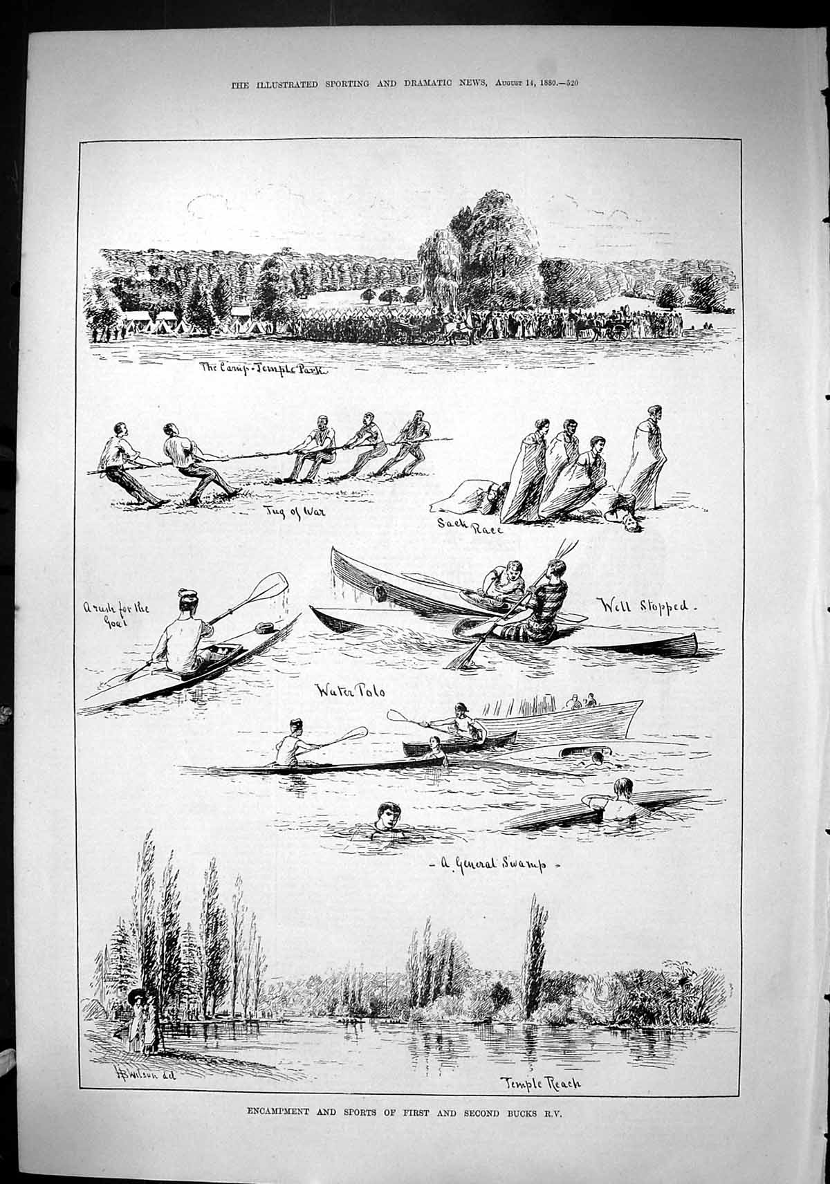 Old Sporting Dramatic News 1880 Encampment Sports Secon Bucks R.V. Te Victorian