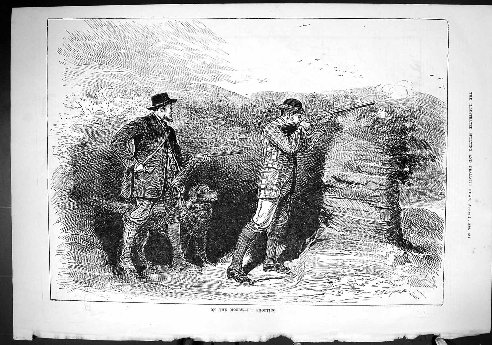 Old Sporting Dramatic News 1880 Moors Pit Shooting Hunting Sport Bird Victorian