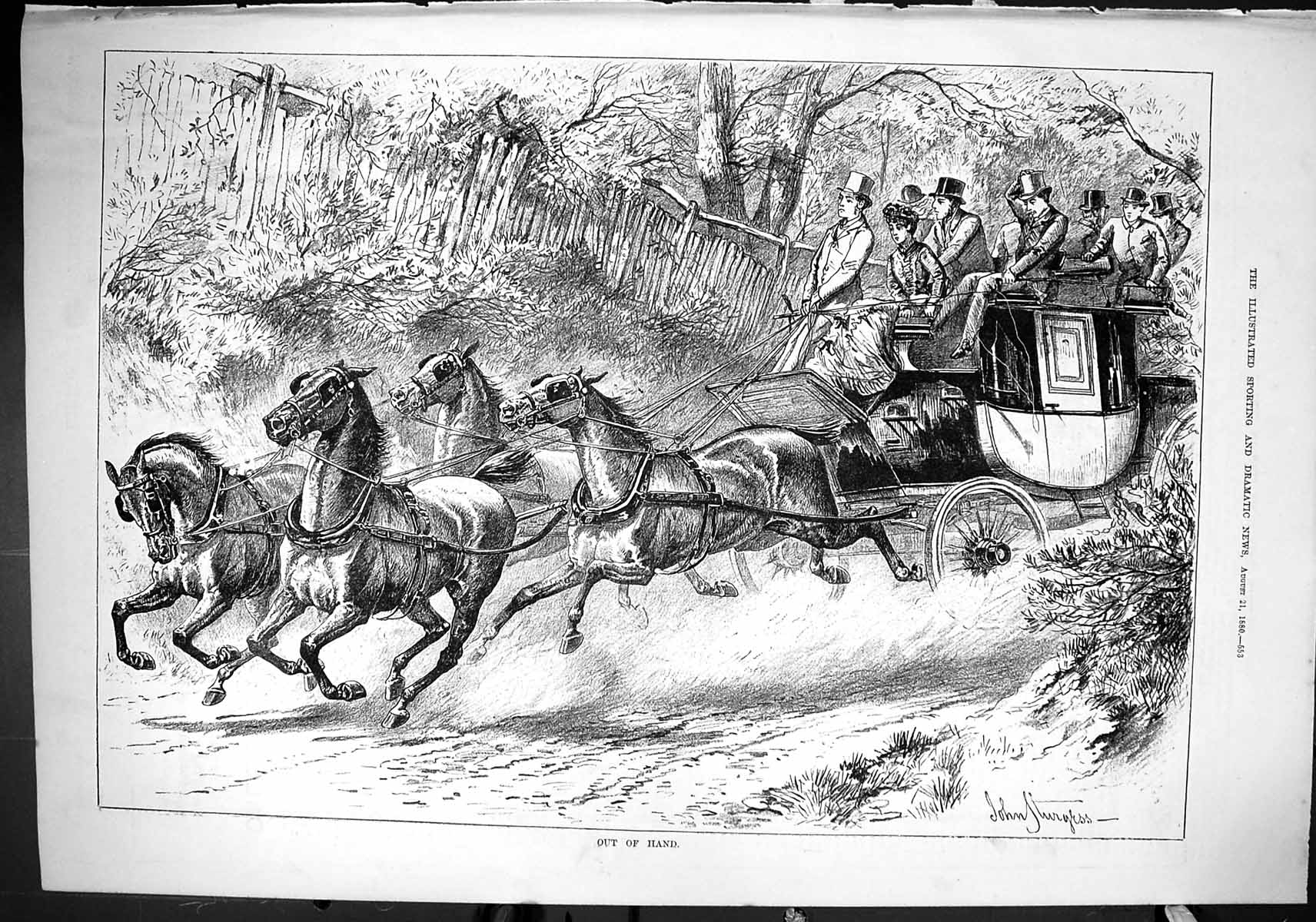 Old Sporting Dramatic News 1880 Runnaway Horses Coach Transport Sturg Victorian
