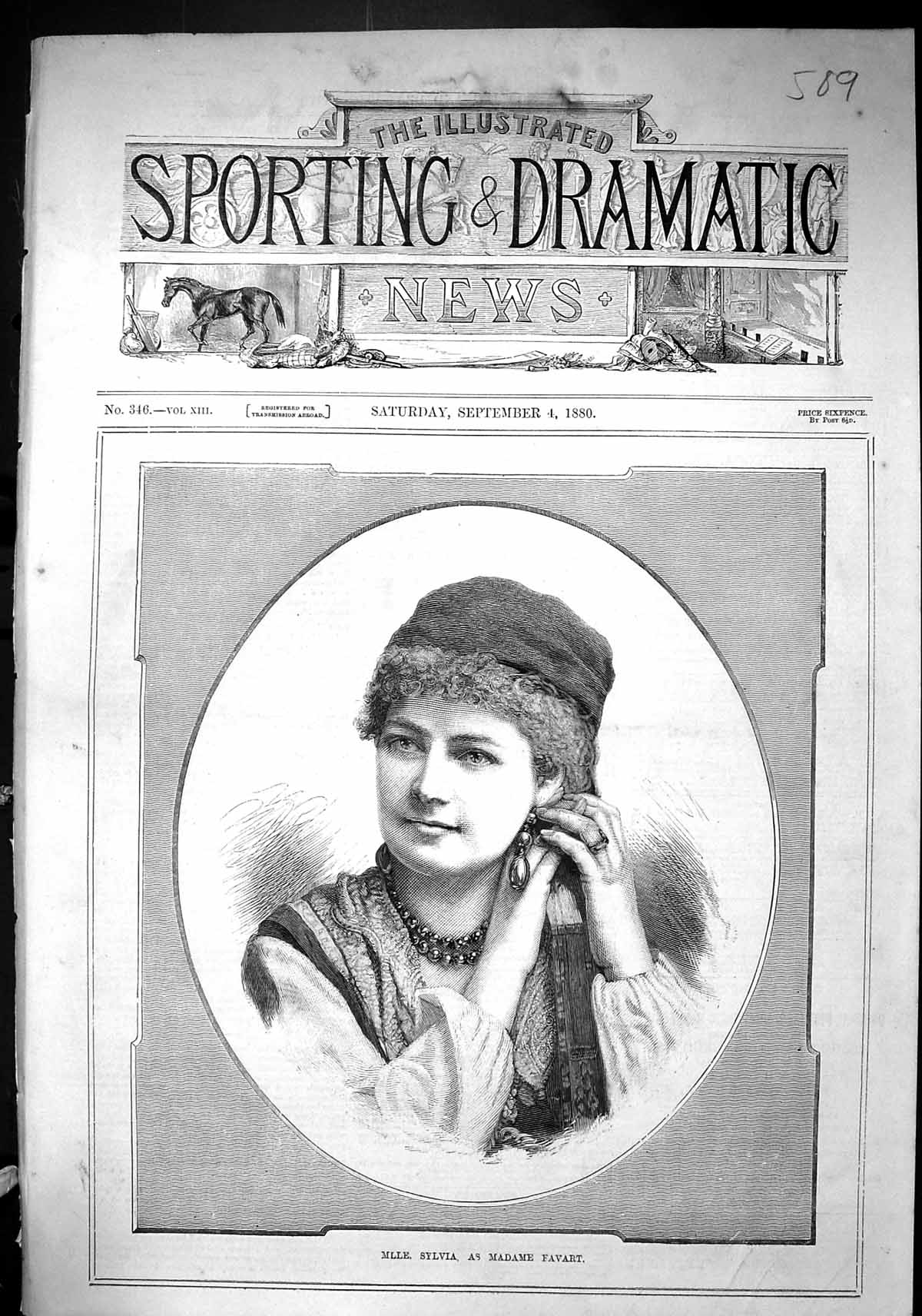 Antique Old Print Sporting Dramatic News 1880 Mlle. Sylvia Madame Favart Lady