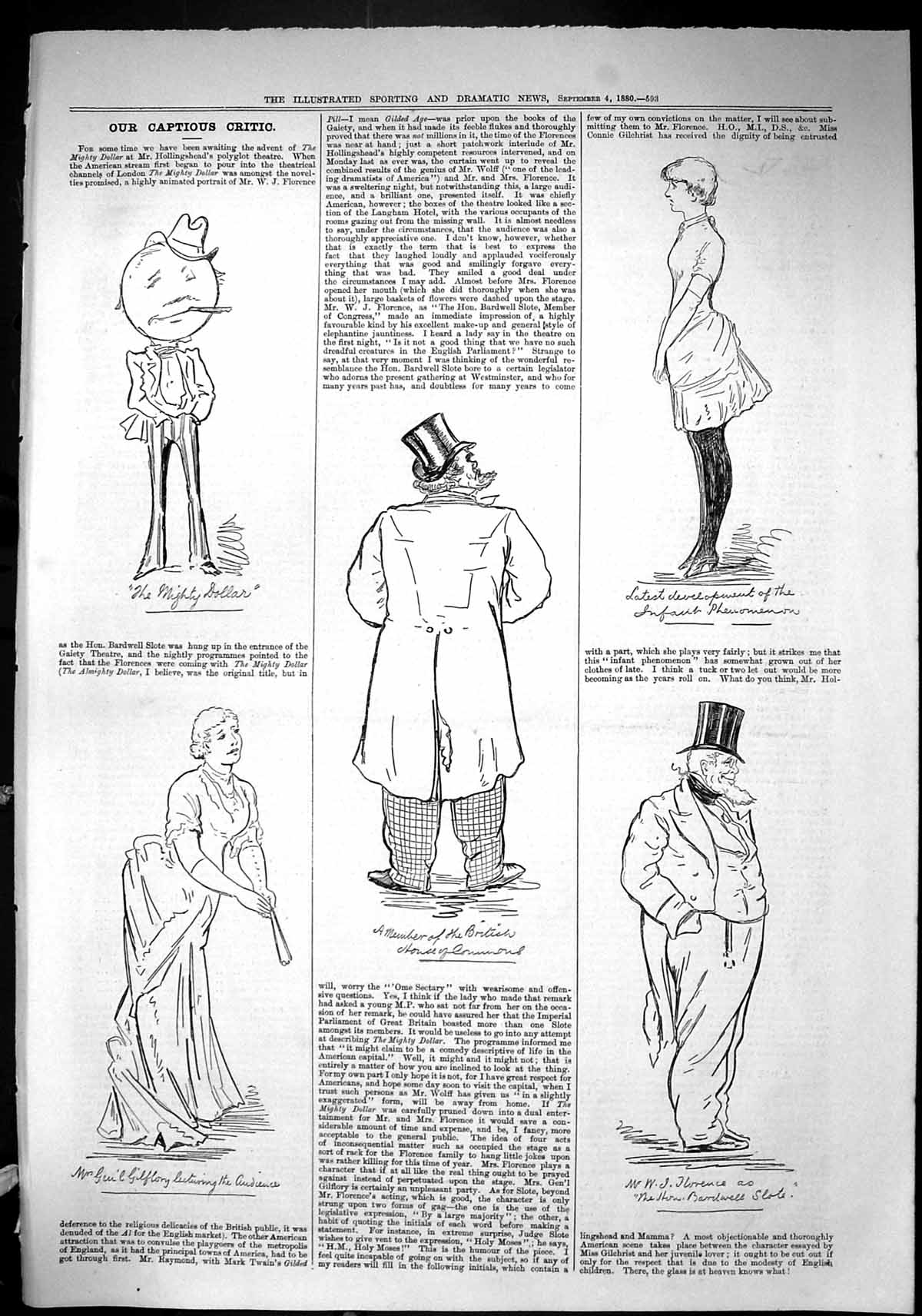 Old Sporting Dramatic News 1880 Captious Critic Theatre Florence Hous Victorian