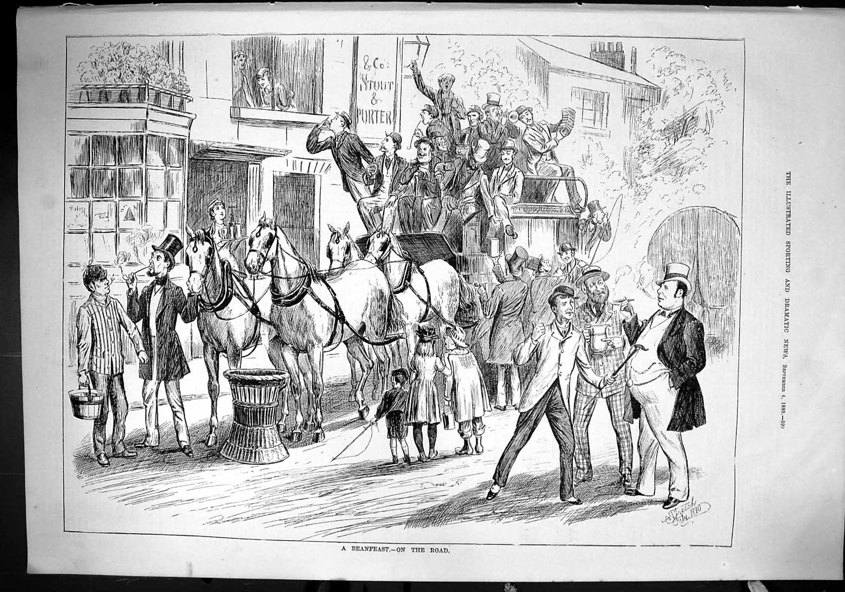 Old Sporting Dramatic News 1880 Beanfeast Stout Porter Horses Coach T Victorian