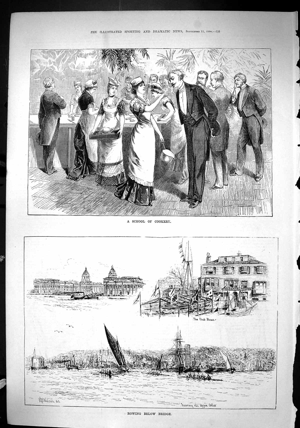 Old Sporting Dramatic News 1880 Cookery School Students Rowing Boats Victorian