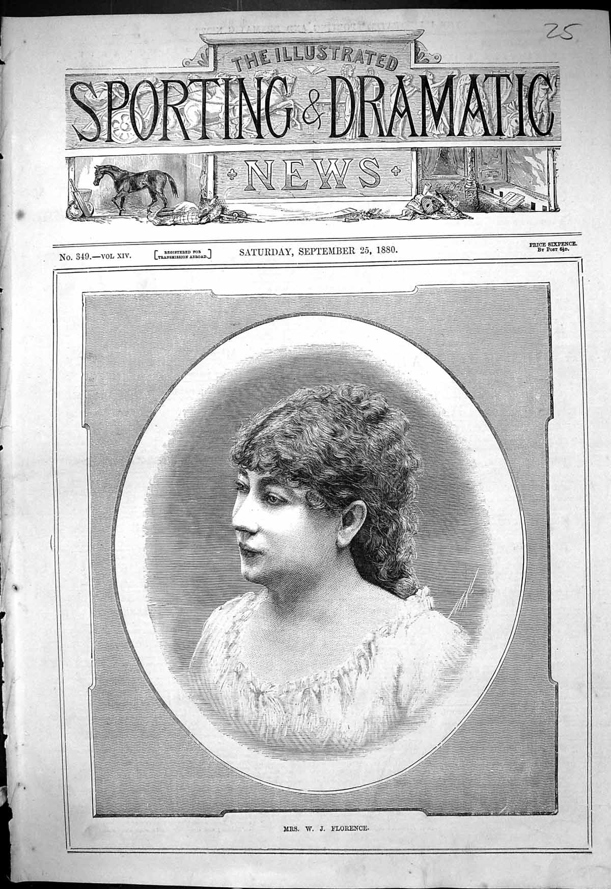 Original Old Antique Print 1880 Portrait Mrs Florence Beautiful Woman Victorian