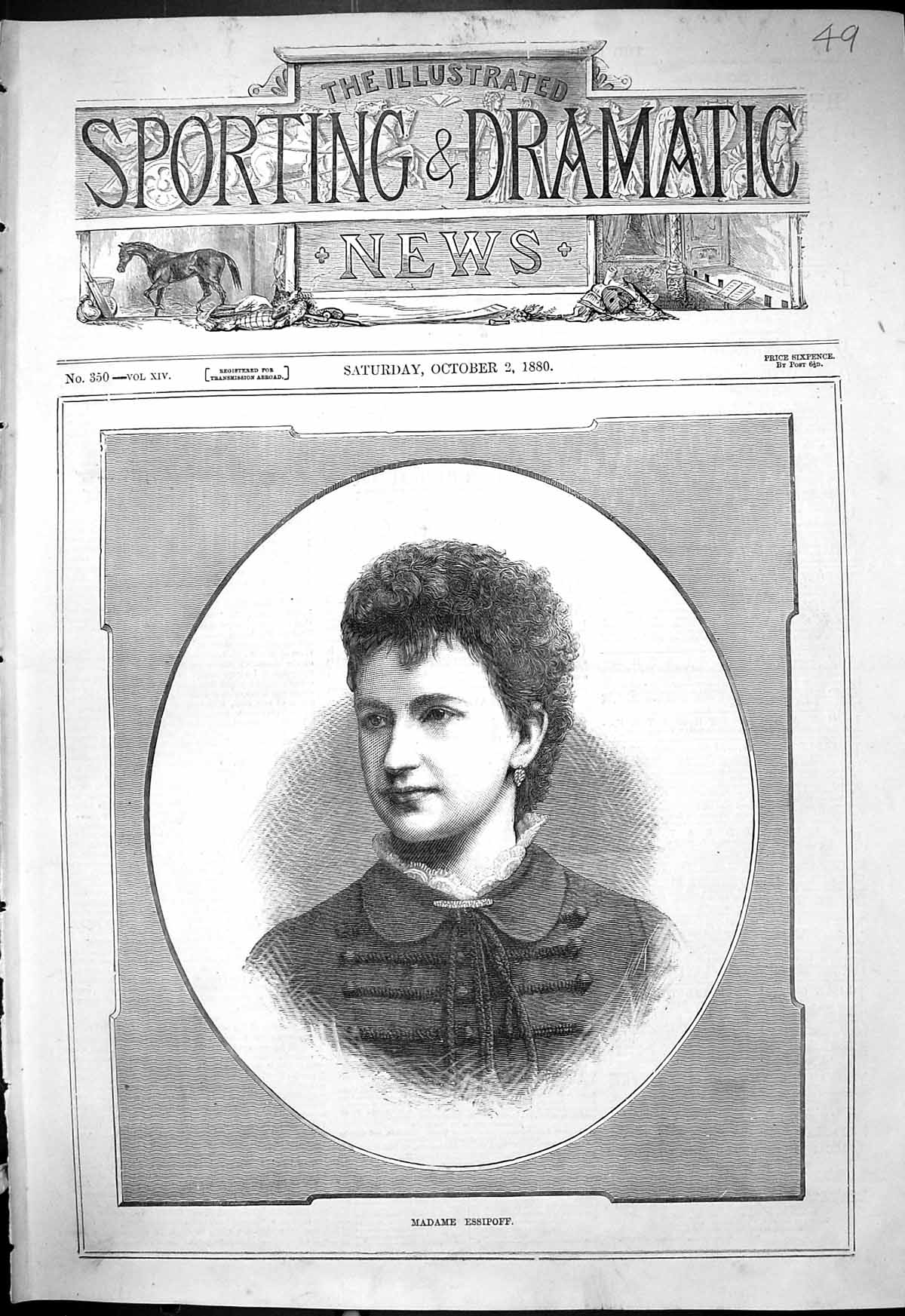 Original Old Antique Print 1880 Portrait Madame Essipoff Beautiful Woman 19th