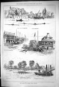 Antique Old Print 1880 London Thames Annual Regatta Crabtree Club House Sport