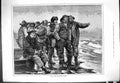 Old 1880 Will She Clear The Point Fisherman Standing Beach Shore Scen Victorian