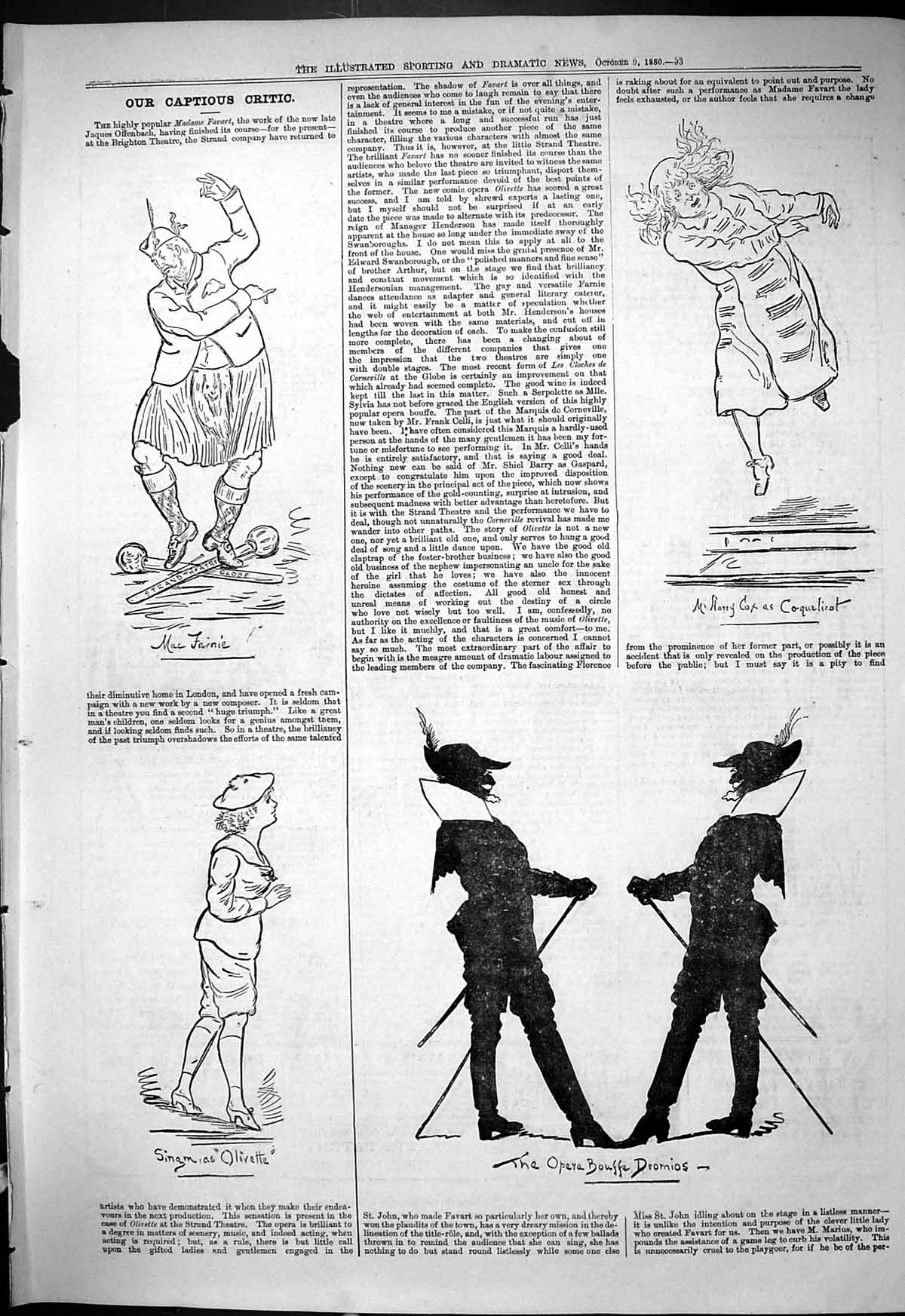 Antique Old Print 1880 Captious Critic Theatre Opera Bouffe Dromios Harry Cox