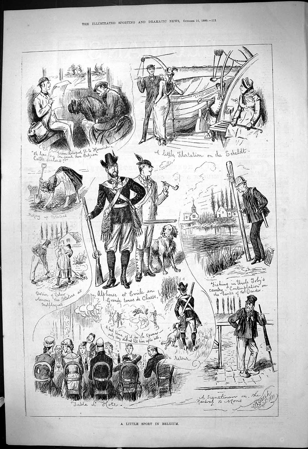 Old 1880 Sport Belgium Scheldt Alphonse Emile Fishing Uncle Toby Pota Victorian