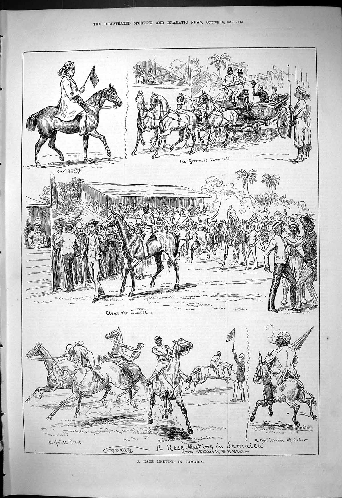 Original Old Antique Print 1880 Horse Race Meeting Jamaica Sport 19th