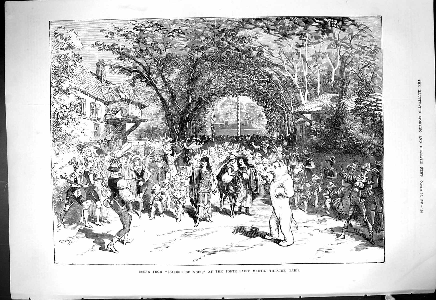 Old 1880 Scene L'Abrre De Noel Porte Saint Martin Theatre Paris Franc Victorian