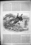 Original Old Antique Print 1880 Lady Hunting Horse Farmyard Wall Chickens 19th