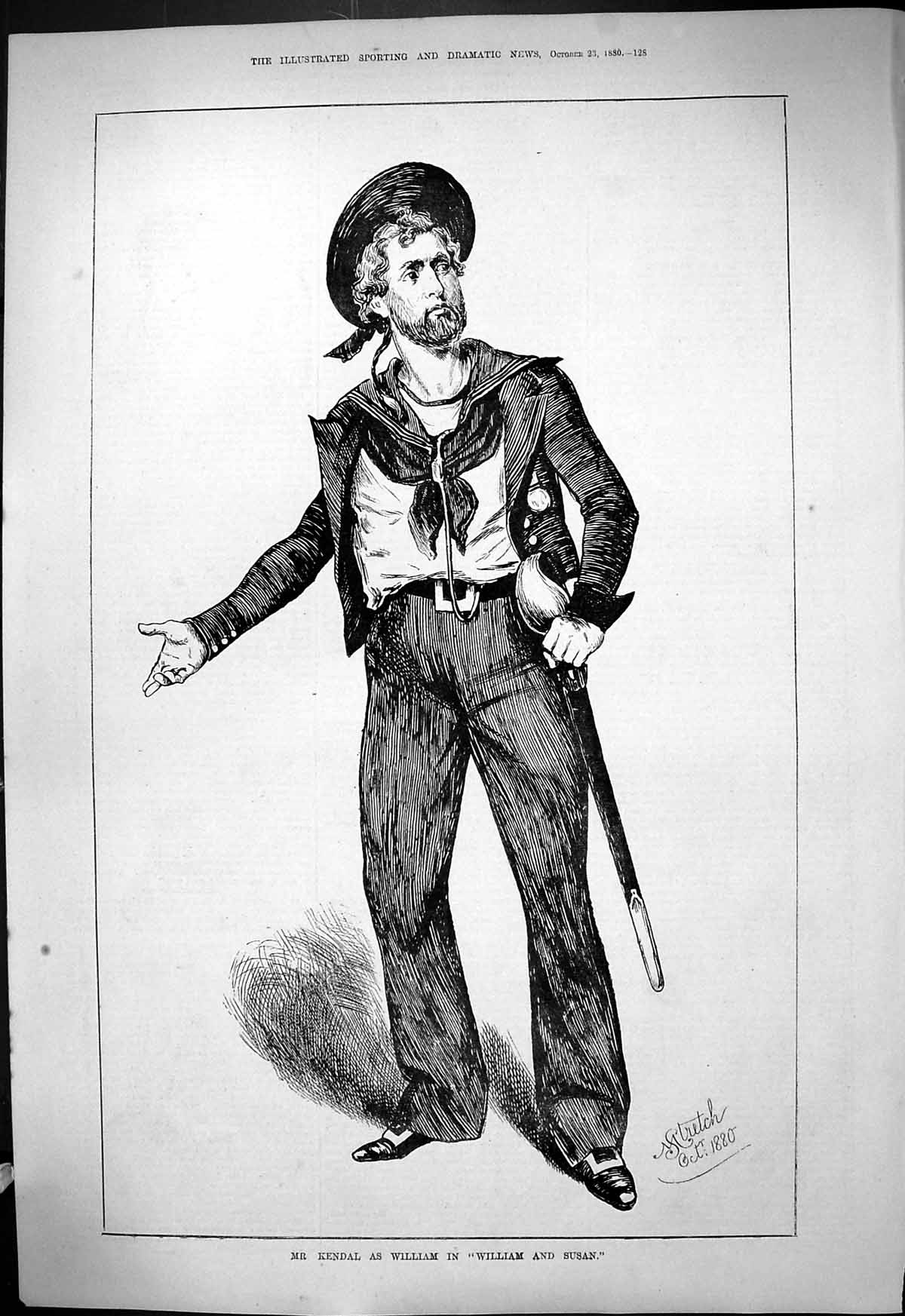 Original Old Antique Print 1880 Portrait Mr Kendal William Susan Theatre Actor