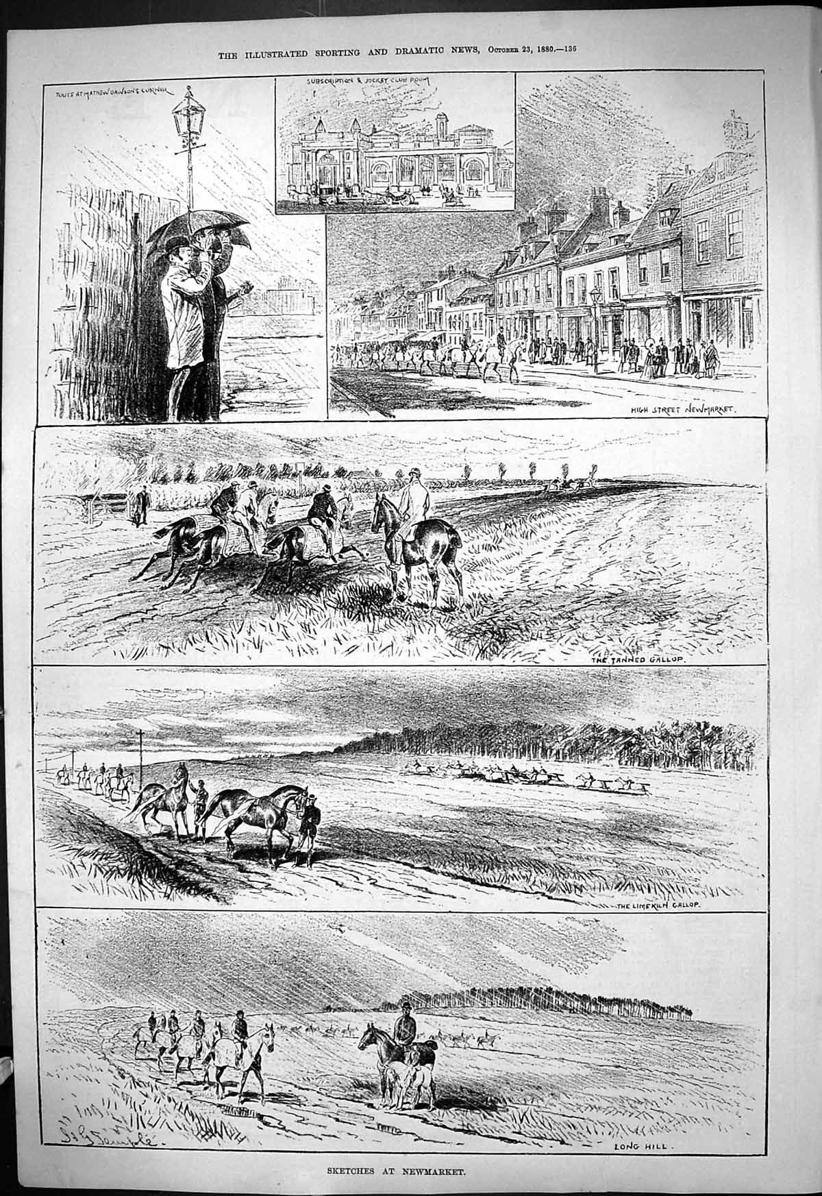Old 1880 Newmarket Horse Racing Jockey Club Mathew Dawson Corner Long Victorian