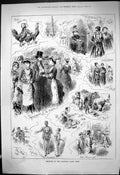 Old 1880 Sketches Islington Dairy Show Black Polish Fowls Cows Animal Victorian