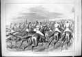 Old Antique Print 1880 Cambridgeshire Horse Racing Red Post Jockeys Sport 19th