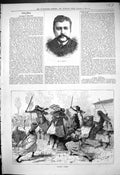 Antique Old Print 1880 Portrait Mervin Nubian Games Horses Men Spears Shields
